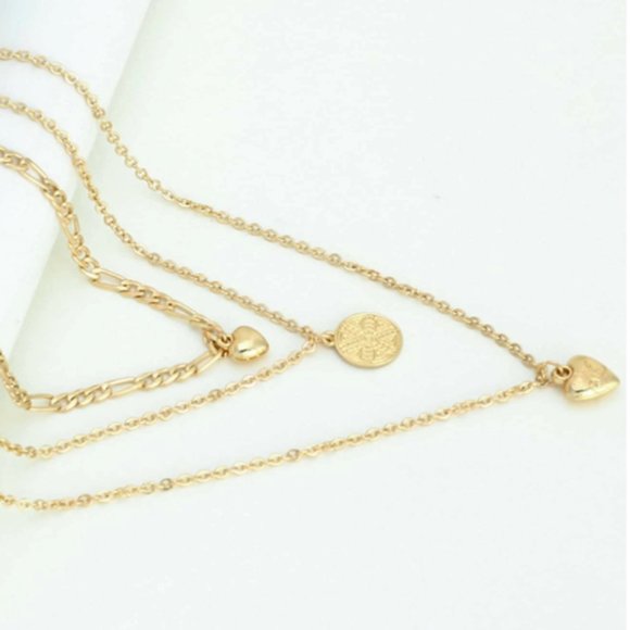 !5 for $25 Gold Color Layered Heart Charm Necklace - Picture 4 of 5